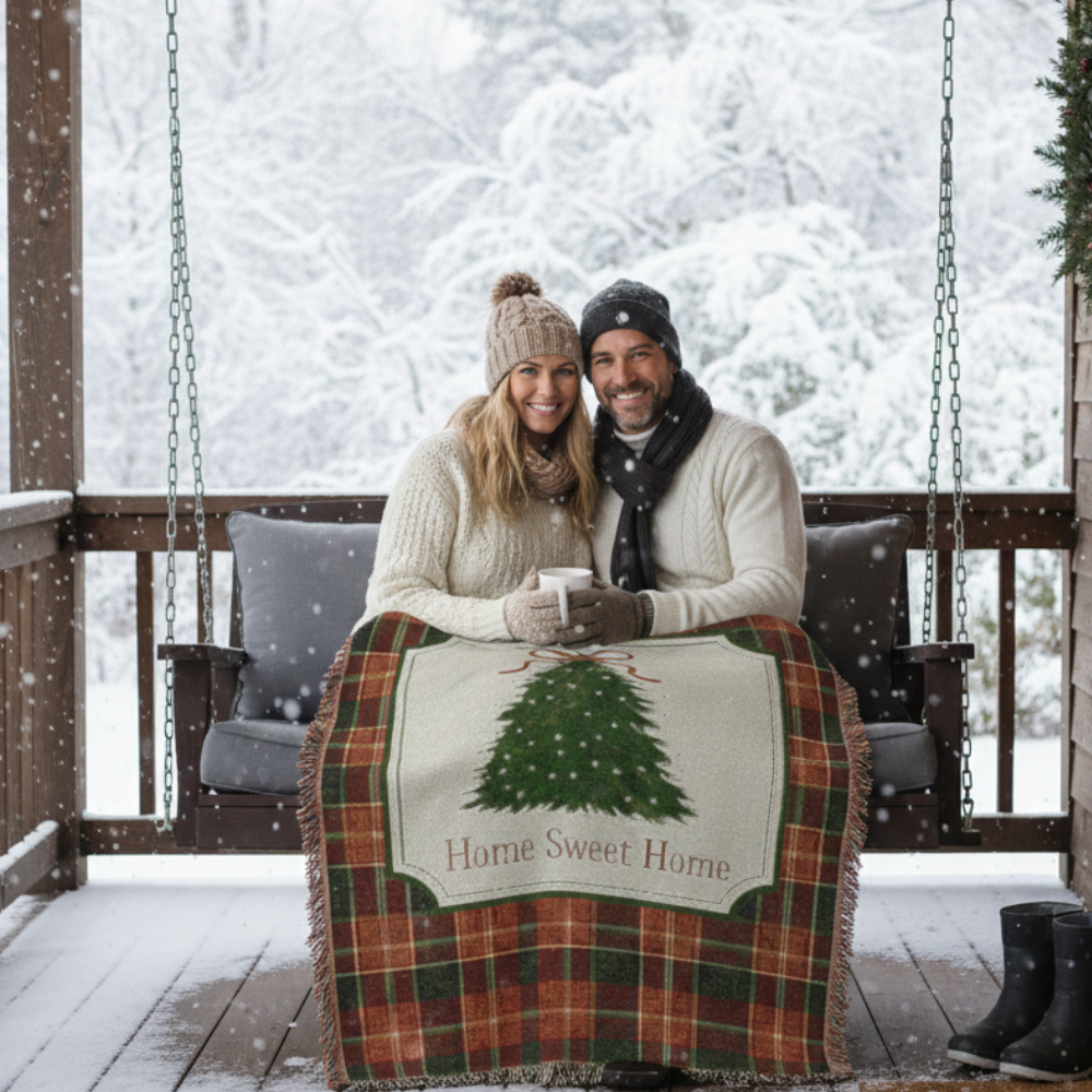 Christmas Tree Woven Blanket | Plaid Holiday Throw, Home Sweet Home