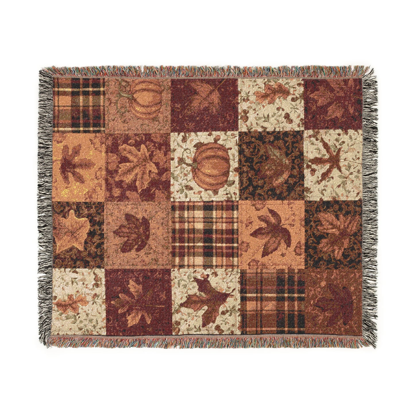 Cozy Woven Blanket, Autumn Pumpkin Maple Leaf Design, Fall Home Decor, Thanksgiving Gift, Warm Throw Blanket