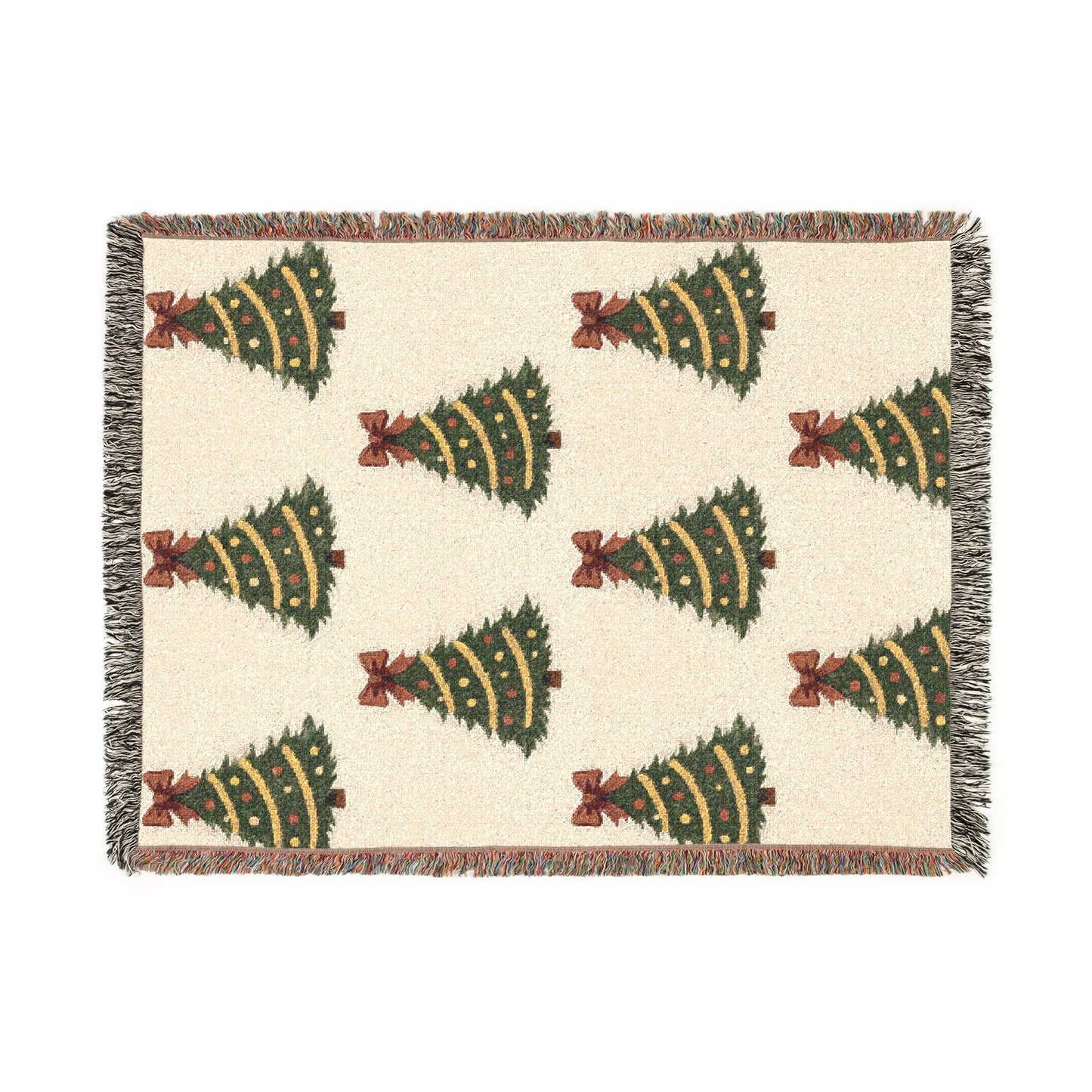 Woven Christmas Tree Throw Blanket | Classic Holiday Decor Cozy Knit Christmas Blanket with Fringe | Farmhouse Winter Home Decor | Seasonal Gift