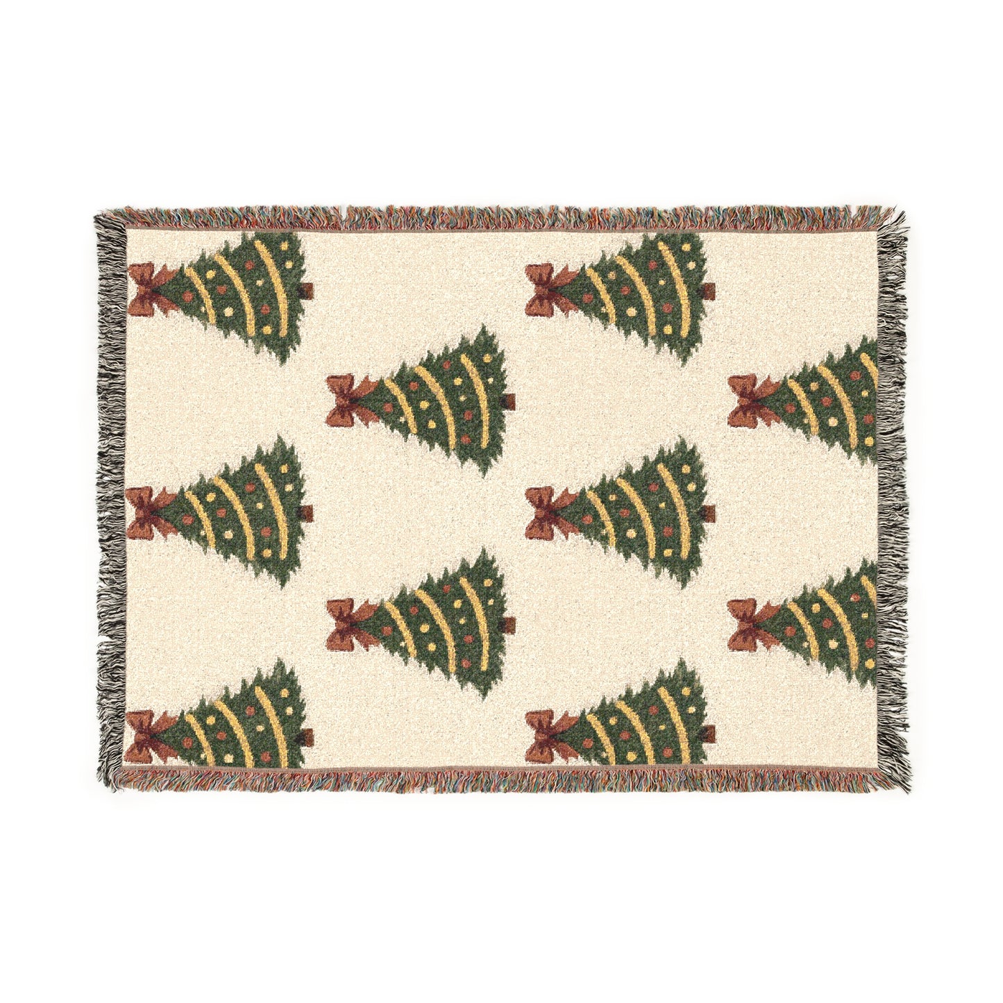 Woven Christmas Tree Throw Blanket | Classic Holiday Decor Cozy Knit Christmas Blanket with Fringe | Farmhouse Winter Home Decor | Seasonal Gift