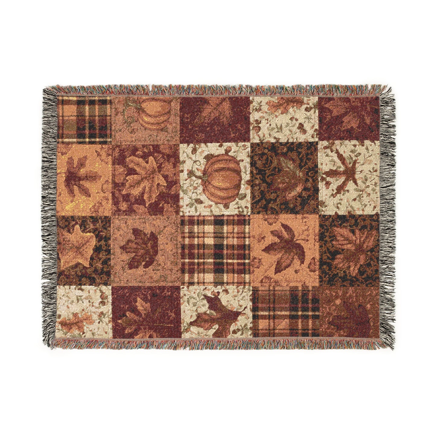 Cozy Woven Blanket, Autumn Pumpkin Maple Leaf Design, Fall Home Decor, Thanksgiving Gift, Warm Throw Blanket