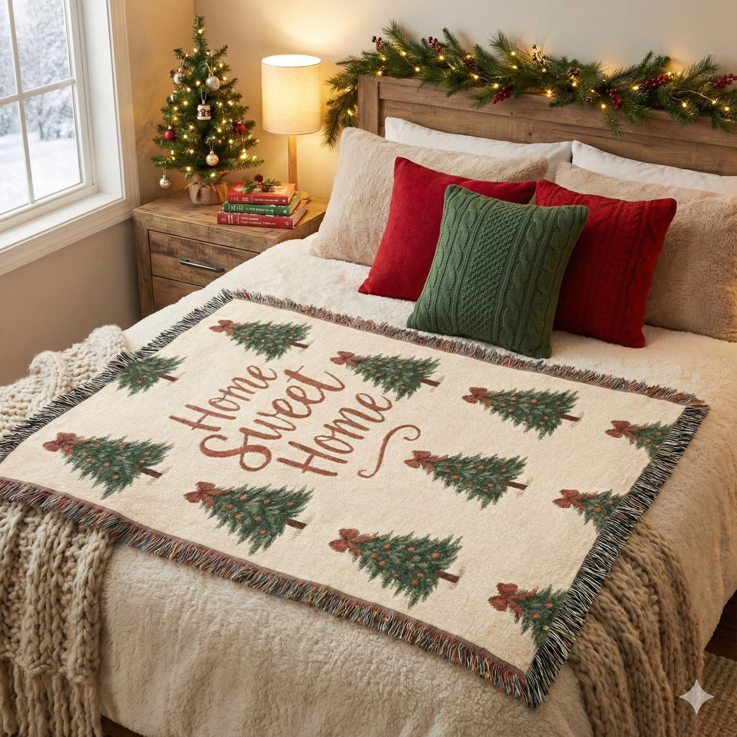 Holiday Throw Blanket — "Home Sweet Home" Christmas Tree Woven Blanket