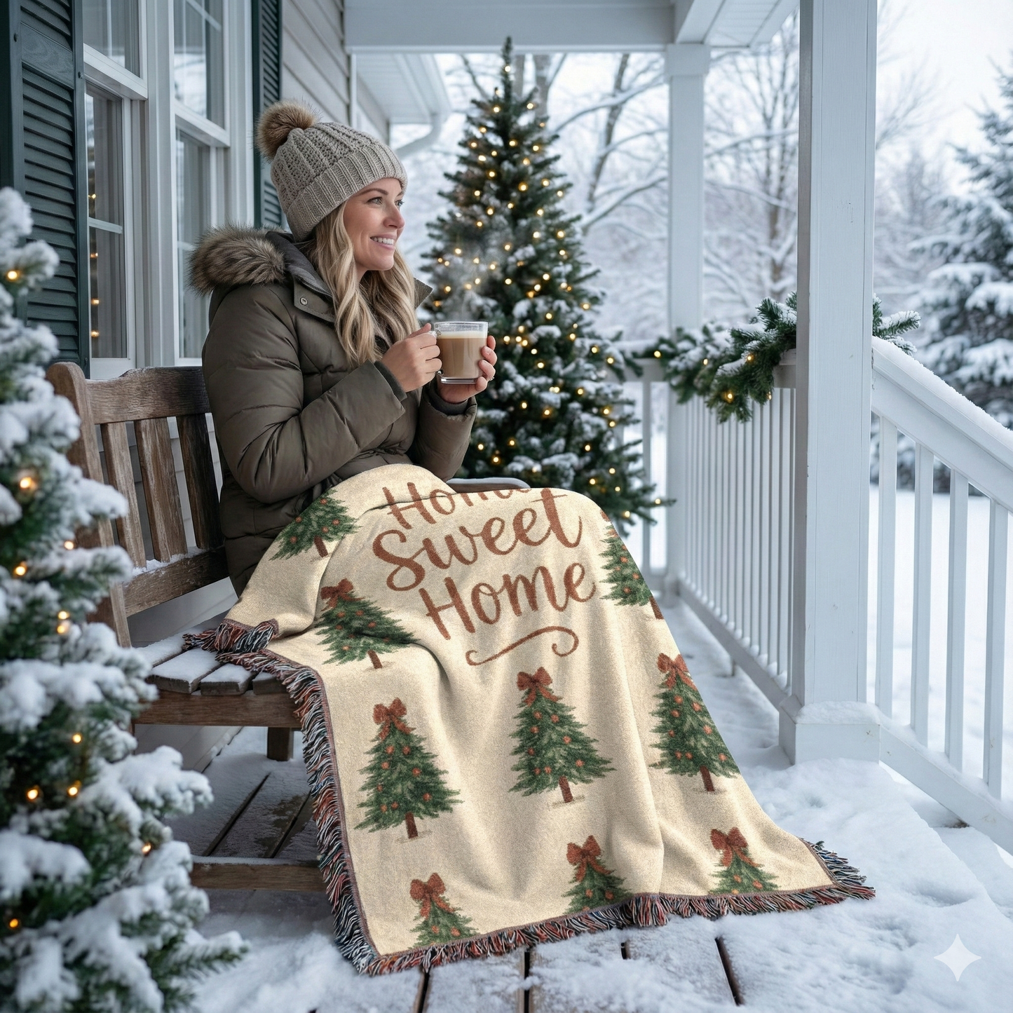 Holiday Throw Blanket — "Home Sweet Home" Christmas Tree Woven Blanket