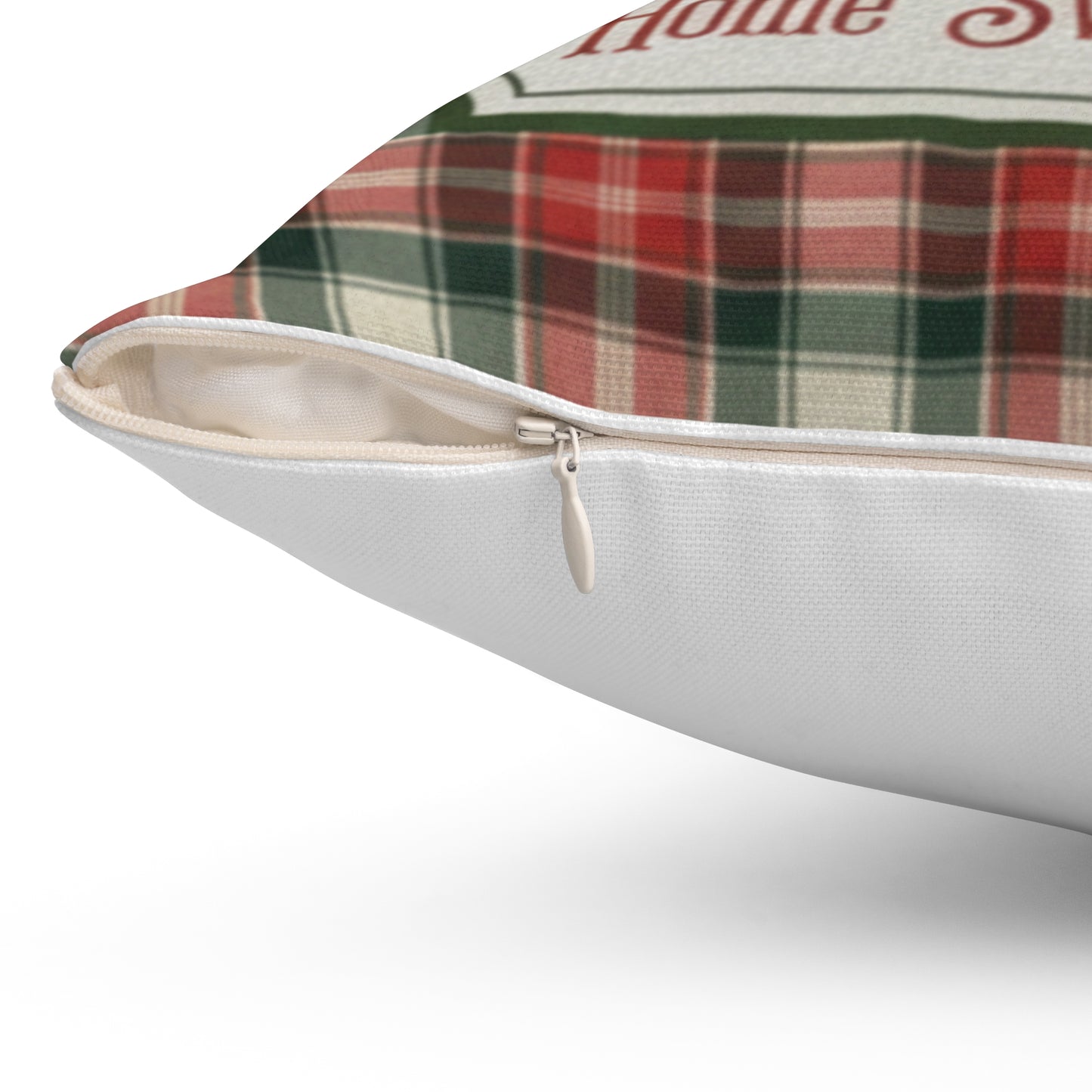Cozy Plaid Christmas Throw Pillow | Home Sweet Home Christmas Tree Accent Pillow | Rustic Farmhouse Holiday Decor