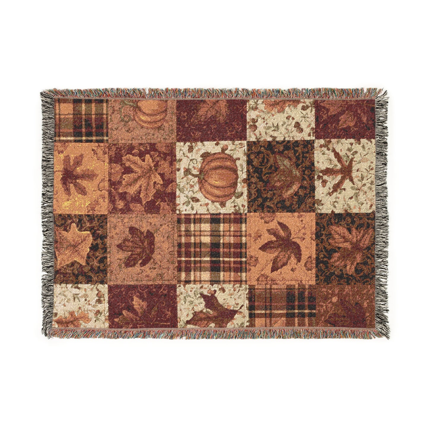 Cozy Woven Blanket, Autumn Pumpkin Maple Leaf Design, Fall Home Decor, Thanksgiving Gift, Warm Throw Blanket
