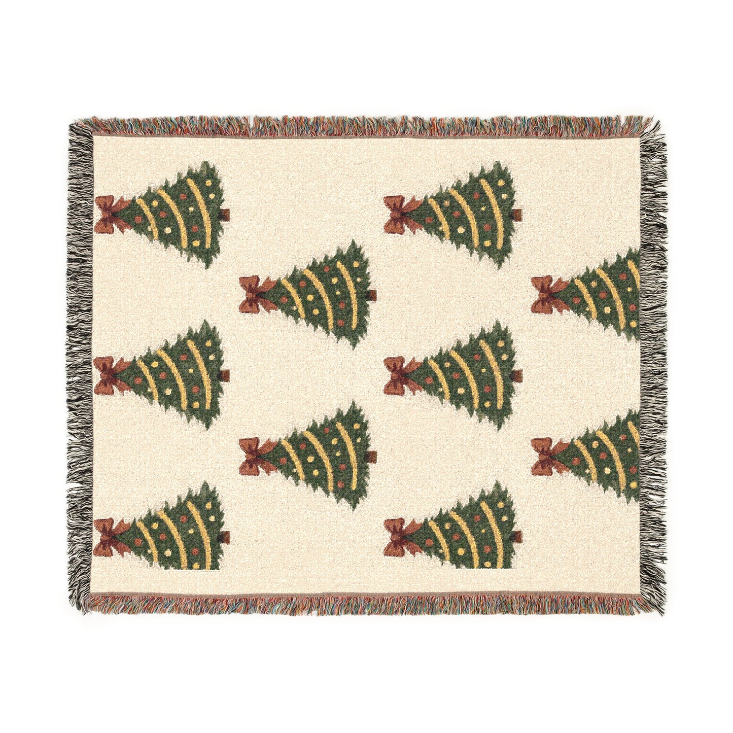 Woven Christmas Tree Throw Blanket | Classic Holiday Decor Cozy Knit Christmas Blanket with Fringe | Farmhouse Winter Home Decor | Seasonal Gift