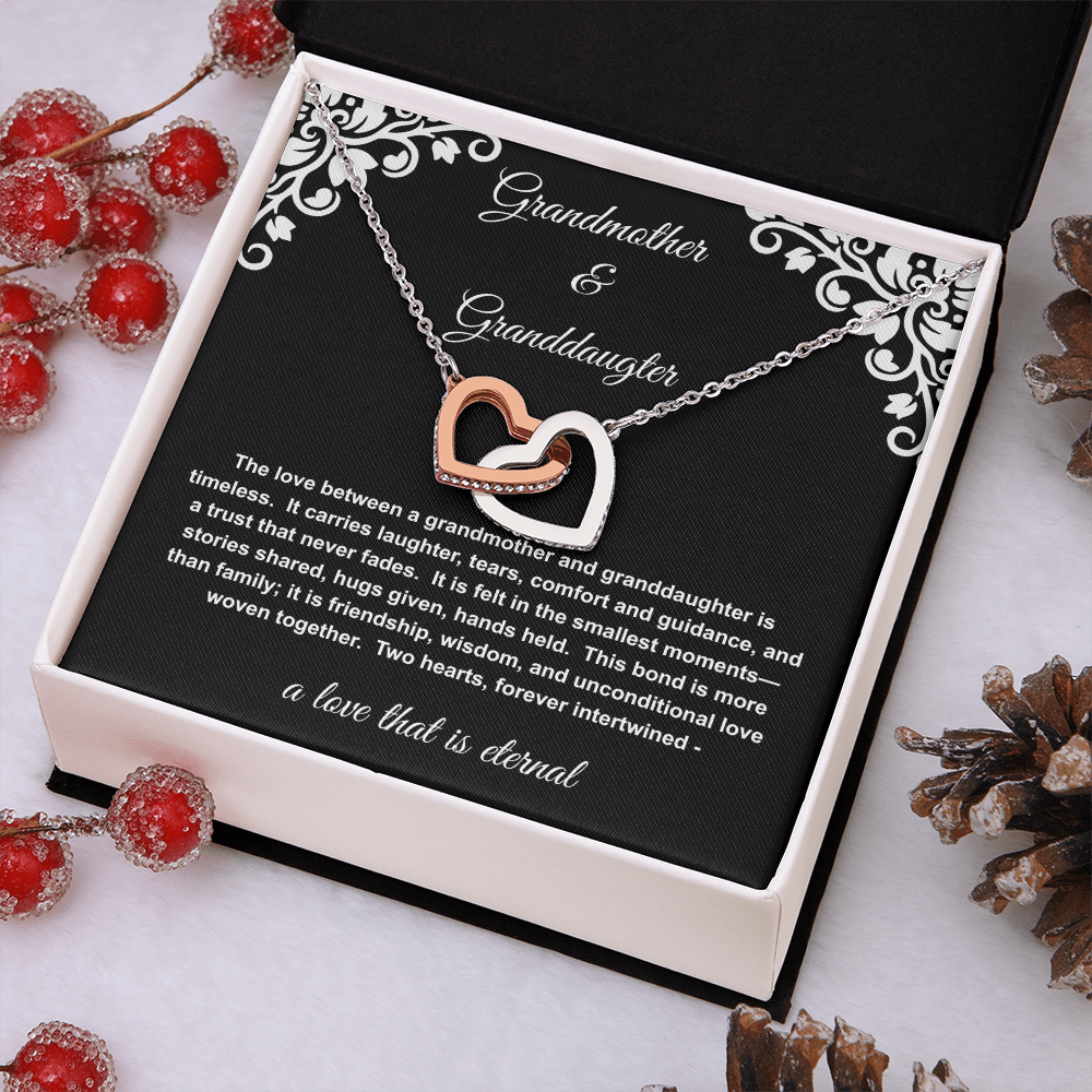 Grandmother Granddaughter Necklace | Two Interlocking Hearts Jewelry | Meaningful Gift from Grandma to Granddaughter | Birthday Christmas Gift