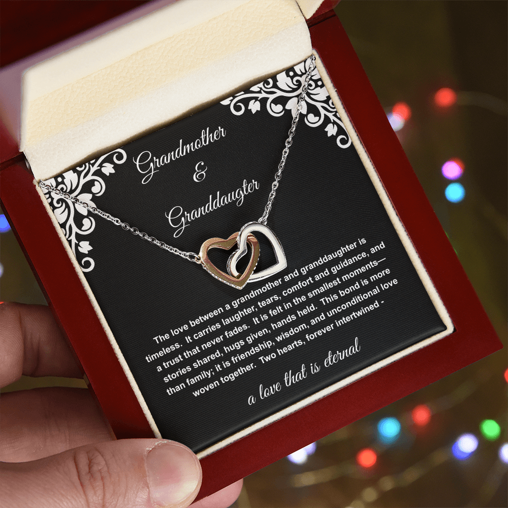 Grandmother Granddaughter Necklace | Two Interlocking Hearts Jewelry | Meaningful Gift from Grandma to Granddaughter | Birthday Christmas Gift